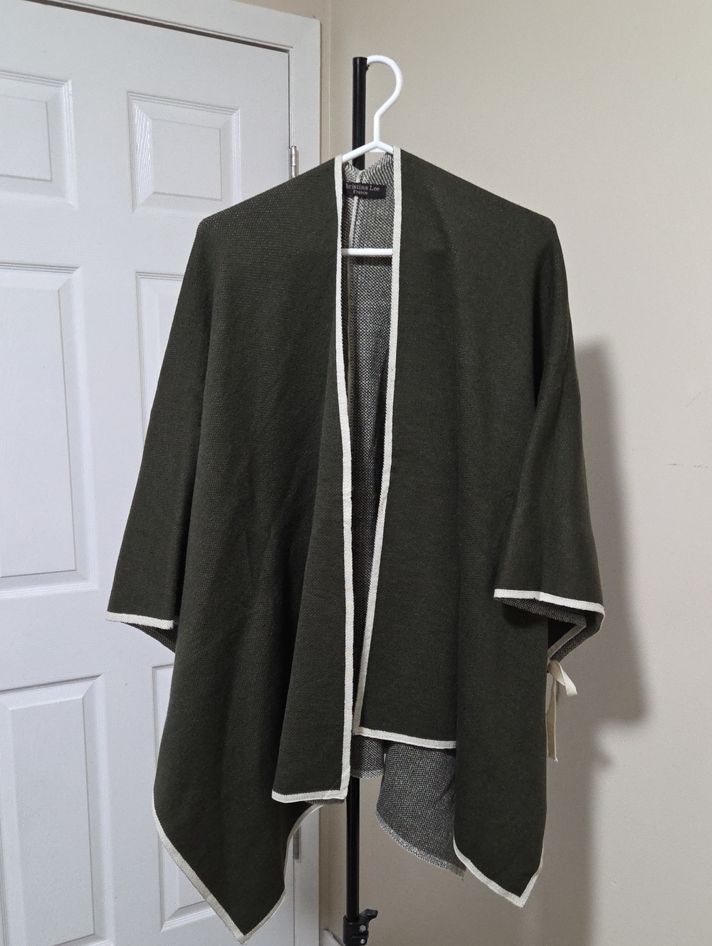 Christina Lee Olive Green Shawl Cape with Cream Trim